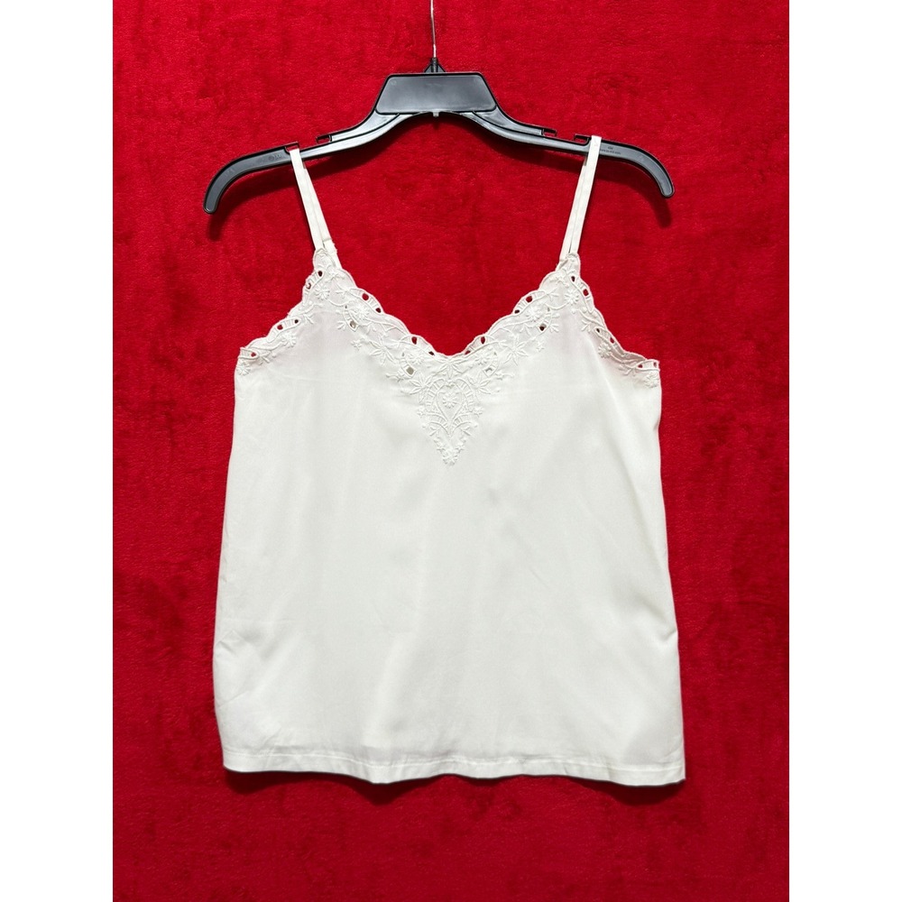 Promod White Lace Trim Cami‎ Tank Top Women's Adjustable Strap Casual Layering